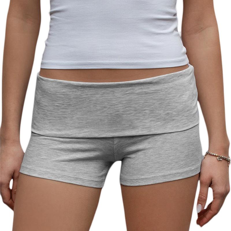 Women Fold Over Shorts Wide Waistband Rollover Yoga Shorts Y2K Low Rise Booty Shorts