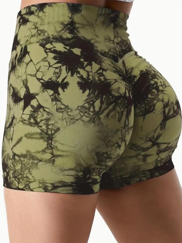  Tie Dye Print Ruched Shorts, Casual Comfy High Stretch Seamless Skinny Shorts for Yoga Gym Workout, Summer Outfits, Women's Bottoms for All Seasons