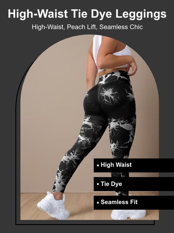 Sporty Women's Tie Dye Print Sports Leggings, Sport High Waist Seamless Skinny Tummy Control Pants, Ladies Sportswear for All Seasons, Fall Outfits 2024