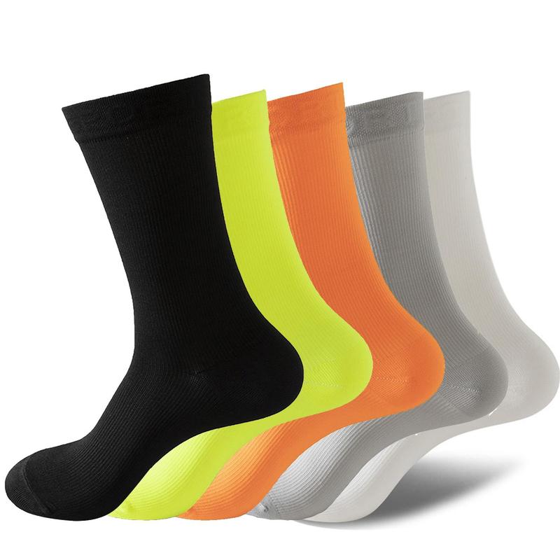 5 Pairs Mens Womens Solid Sports Athletic Work Crew Long Socks Classic Socks, Size 6-11