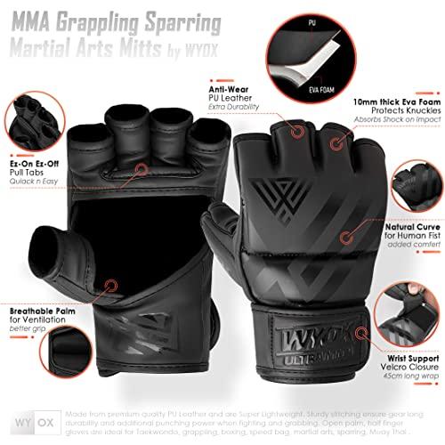 WYOX MMA Gloves for Men and Women, Super Lightweight UFC Mixed Martial Arts Grappling Sparring Punching Bag Training Kickboxing Muay Thai Combat Punching Bag Workout Mitts (Green, L XL)