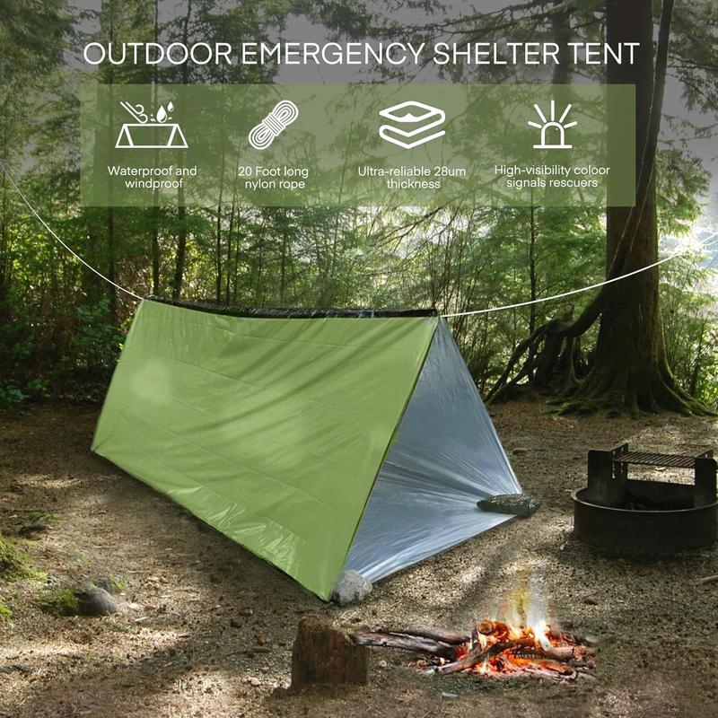 Outdoor Portable Tent, 1 Count Emergency Heating Camping Tent With Para-cord, Warm Survival Blanket For Camping & Hiking