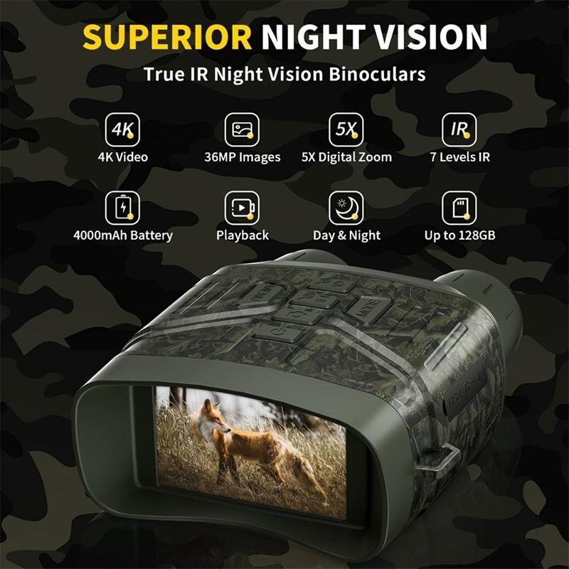 4K Night Vision Goggles with 3 In 1 Large Screen for Adults, USB Rechargeable Lithium Battery Field Observation Goggles, for Wildlife Observation, Camping, Security, and Hurting