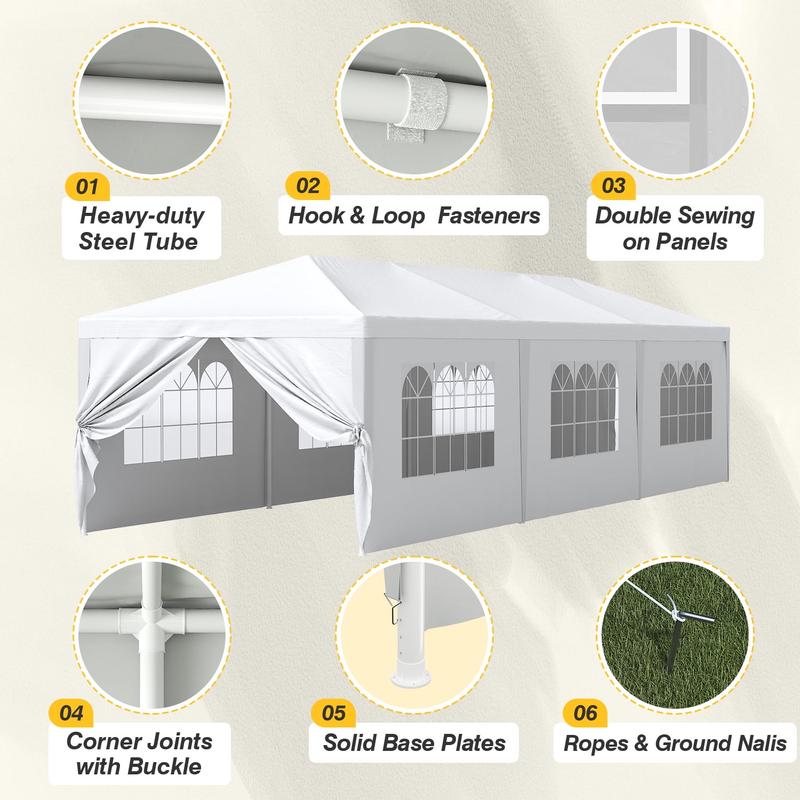 Furmax 10' x 30' Outdoor Gazebo Wedding Party Tent Patio Canopy Camping Shelter Pavilion w Removable Sidewalls Carport Cater BBQ Events