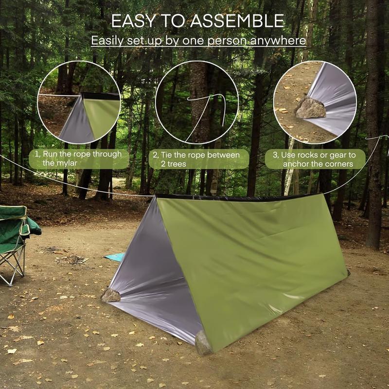 Outdoor Portable Tent, 1 Count Emergency Heating Camping Tent With Para-cord, Warm Survival Blanket For Camping & Hiking