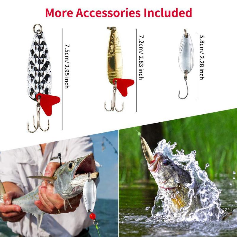 Fishing Lure Kit, 24pcs set Realistic Fishing Lures Tackle Box, Includes Spoon Lures Soft Plastic Worms Crankbait Jigs Fishing Hooks for Flyfishing, Solocamping