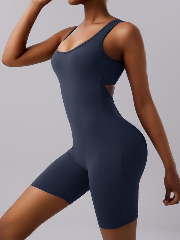 TIMEOFF Women's Ruched Cut Out Backless SportsRomper Sporty Clothes Women Solid SleevelessScoop Neck Bodycon Romper High StretchSeamless Yoga JumpsuitSummer RompersLadies Sportswear for Indoor Outdoor Wear