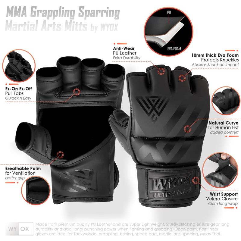 WYOX MMA Gloves for Men and Women, Super Lightweight UFC Mixed Martial Arts Grappling Sparring Punching Bag Training Kickboxing Muay Thai Combat Punching Bag Workout Mitts (Green, L XL)