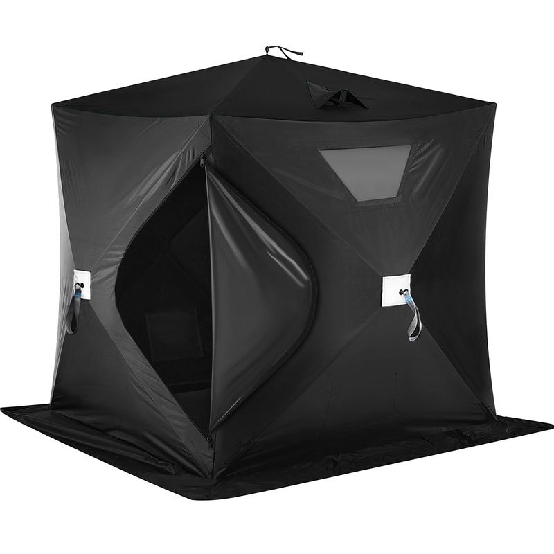 VEVOR 2-3 Person Ice Fishing Shelter Tent, 300D Oxford Fabric Portable Ice Shelter with Pop-up Pull Design, Strong Waterproof and Windproof Ice Fish Shelter for Outdoor Fishing, Black