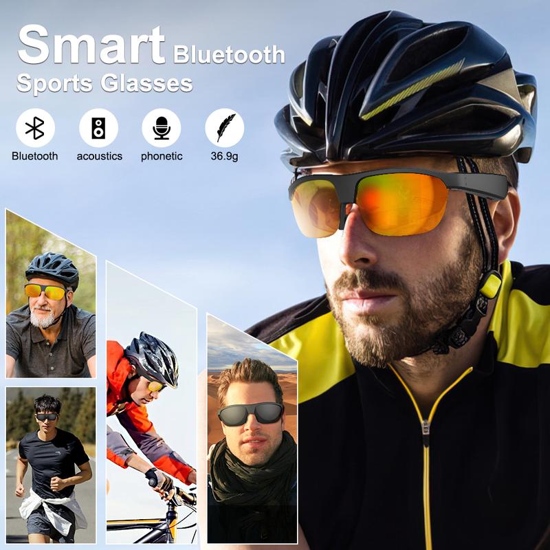 Smart Music Sports Bluetooth Sunglasses with Type-C Charging for Outdoor Activities - Wearable