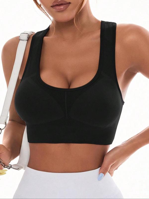 Women's Solid Scoop Neck Sports Vest, Breathable Comfortable High Stretch Sports Bra, Ladies Sportswear for Indoor Outdoor Wear