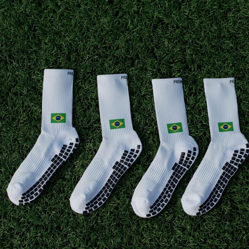 Premier Edge Brazil Flag White Grip Socks