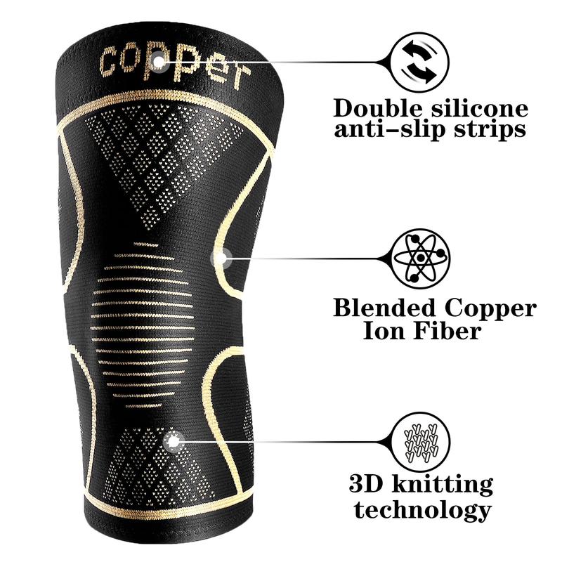 Professional Copper Sports Knee Pads, 2 Counts set Unisex Knitting High Elasticity Knee Leg Sleeve, Suitable for Fitness Running Football and Other Sports, Christmas Gift