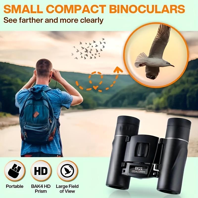 8x21 Binoculars, 4K High Definition Zoom Binoculars, Portable Folding Binoculars for Christmas Gift, Outdoor Binoculars for Camping, Travel, Concert