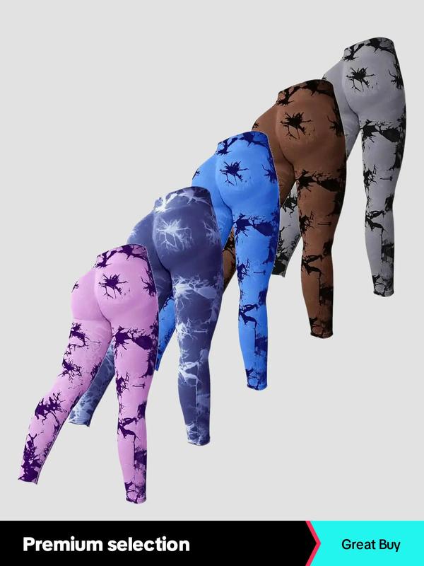 Sporty Women's Tie Dye Print Sports Leggings, Sport High Waist Seamless Skinny Tummy Control Pants, Ladies Sportswear for All Seasons, Fall Outfits 2024