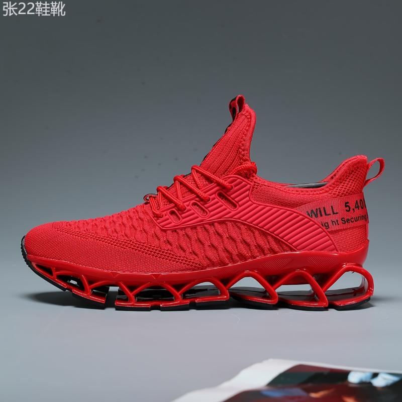 Men's Trendy Woven Knit Breathable Blade Type Running Shoes With Good Shock Absorption, Comfy Non Slip Durable Sneakers For Men's Outdoor Activities Closed Training