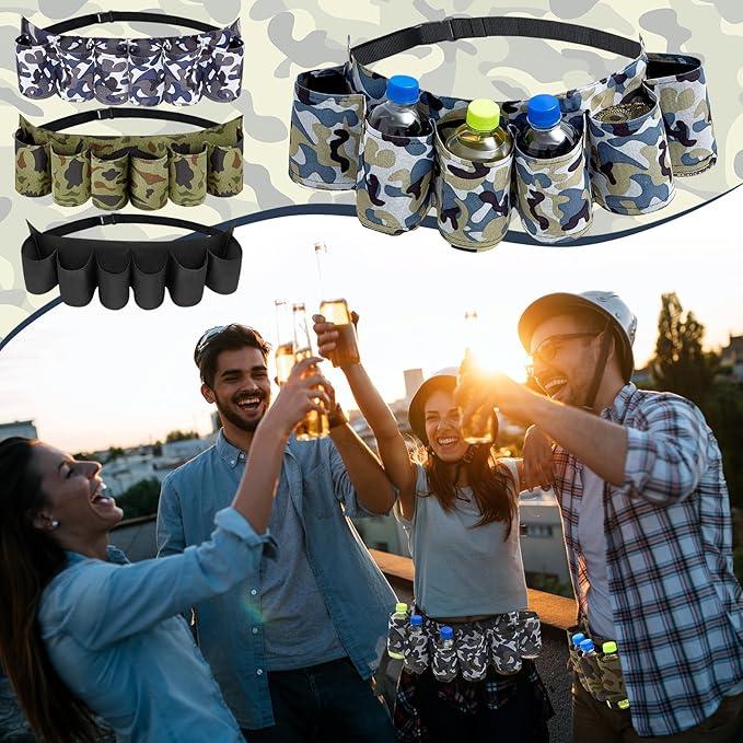 Beer Belt Holster Beer Soda Bottle Holder Belts Drink Can Holder Adjustable Waist Pack Bag Holds 6 Cans Perfect for Parties Picnics Hiking