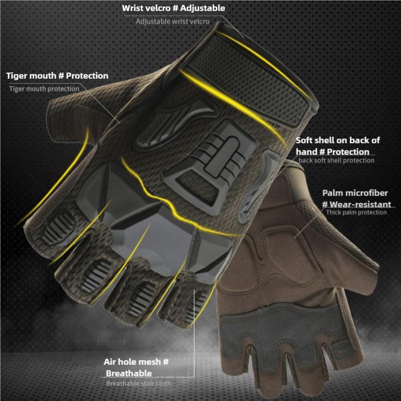 Men's Sporty Plain Half Finger Gloves, Breathable Comfortable Sports Fingerless Gloves, Non-slip Gloves for Motorcycle Riding, Outdoor Sports Gloves