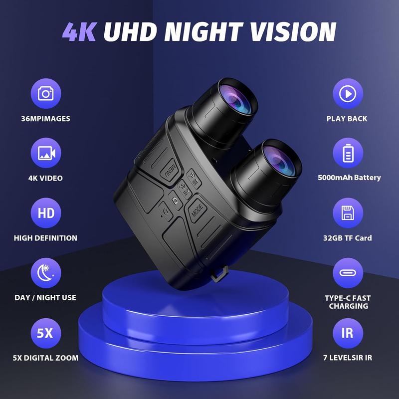 4K Night Vision Goggles with 3 In 1 Large Screen for Adults, USB Rechargeable Lithium Battery Field Observation Goggles, for Wildlife Observation, Camping, Security, and Hurting