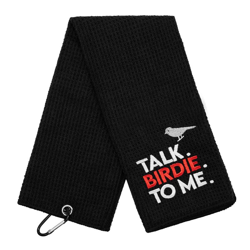 (Talk Birdie To Me) Golf Towel with Quick-Dry Dual-Sided Design, Portable Carabiner, Gentle Cleaning, Durable & Easy-Care