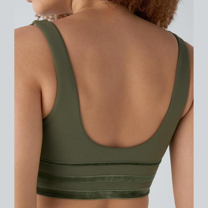 Halara Softlyzero™ Deep V Neck Backless Contrast Velvet Tape Yoga Tank Top-UPF50+