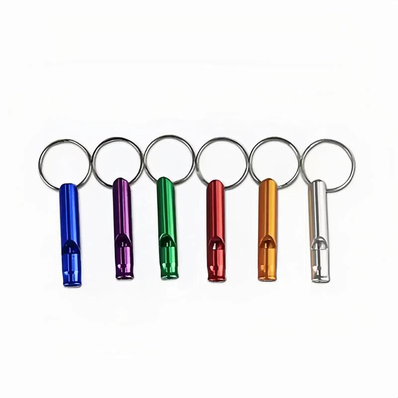 Random Color Aluminum Alloy Whistle, 6 Counts set Mini Whistle with Keychain, Outdoor Training Whistle, Sports & Outdoor Accessories