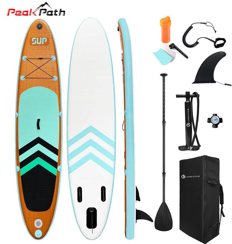 Peakpath Inflatable Stand Up Paddle Board (6’’ Thick) with Premium SUP Accessories&Bag,Bottom Fin for Paddling,Surf Control,Non-Slip Deck,Leash|surfboard, friends, camping, surfing, outdoors, wilderness, still water, lake, beach,