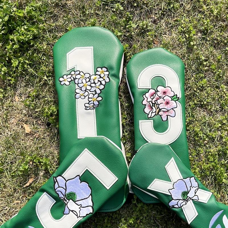 Floral Embroidered Golf Club Head Cover, 1 4 Counts Golf Club Head Cover, Golf Accessories for Club Protection