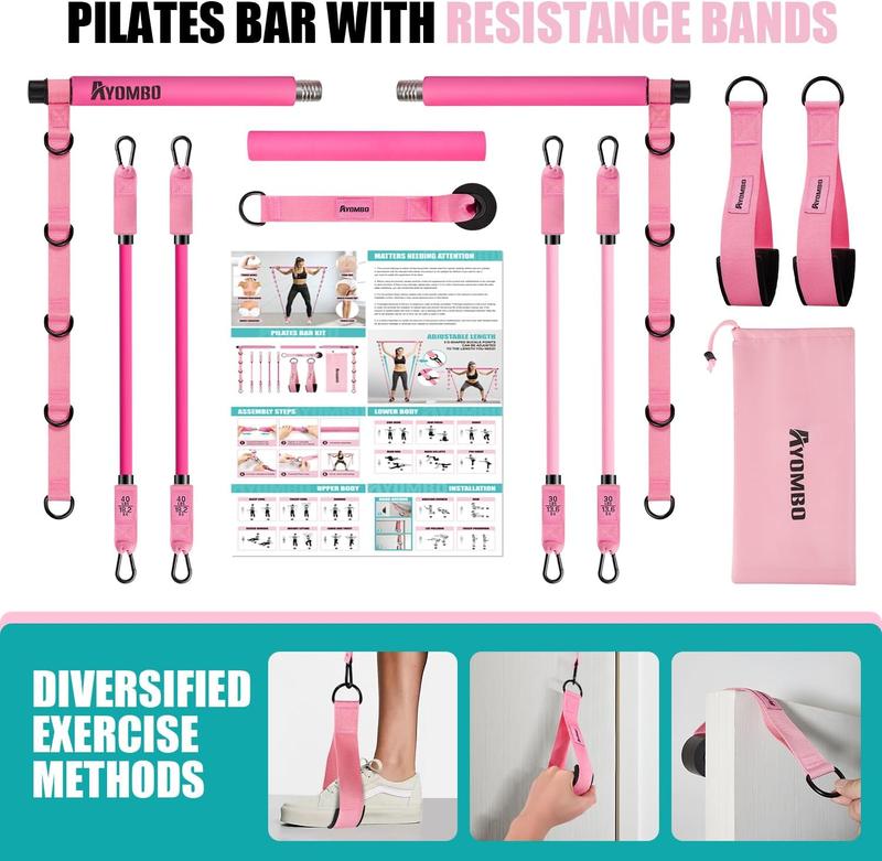 Pilates workout,Pilates Bar Kit with Resistance Bands, Pilates Workout Equipment for Legs, Hip, Waist, Arm, Squats Exercise Equipment for Home Workouts, Adjustable 3-Section Pilates Bar Kit for Women & Men,Gifts for the family pilates  bar n