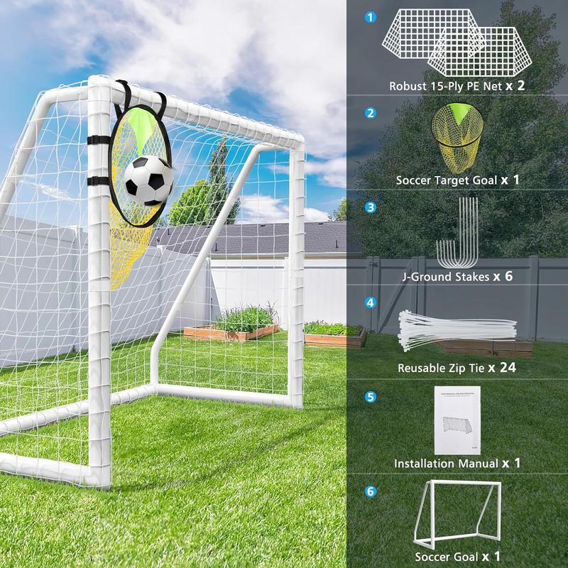 Backyard Soccer Goal , 8x6FT 10x6.5FT Goalpost Soccer Net with Soccer Targets for Goals Training, Soccer Goals with Weatherproof UPVC Frame and Ground Stakes.