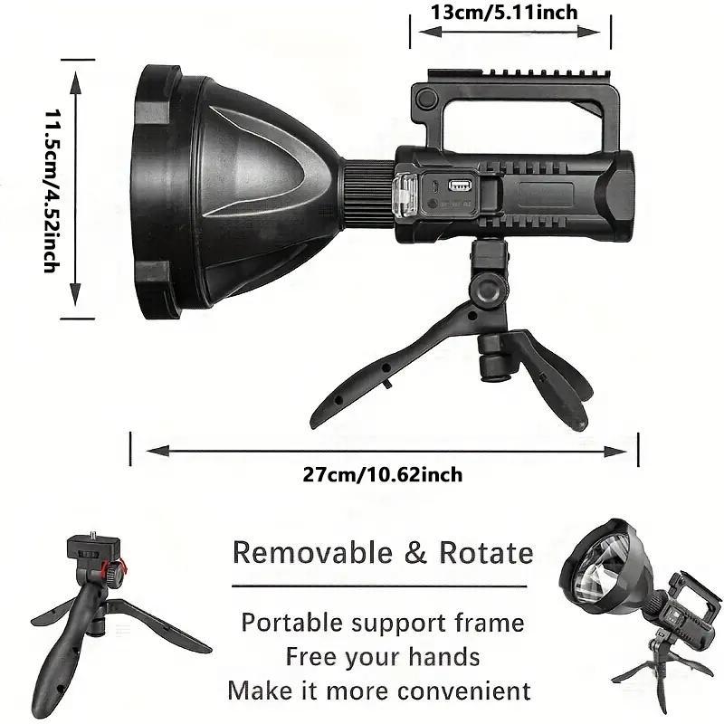 Portable LED Rechargeable Flashlight With Tripod & USB Port, Summer, Removable IPX6 Waterproof Camping Emergency Light, 4 Lighting Modes LED Light