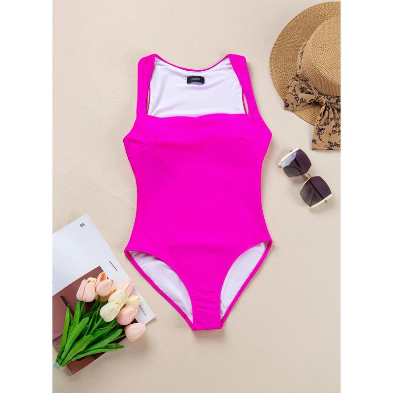 Dokotoo Womens Summer One Piece Swimsuits Square Neck Removable Pads Swimwear Bathing Suits