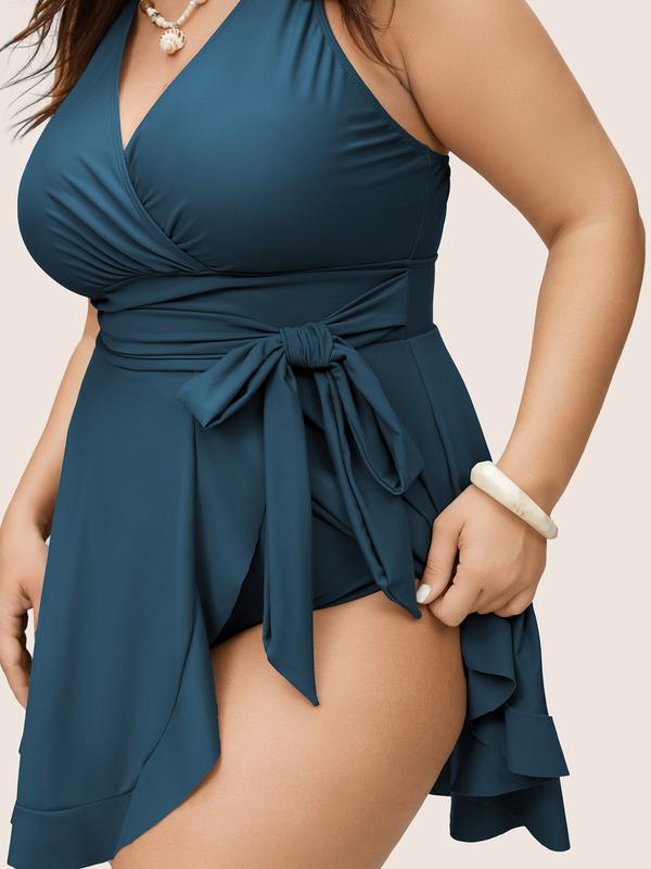 BloomChic Plain Ties Wrap Flutters Swim Dress