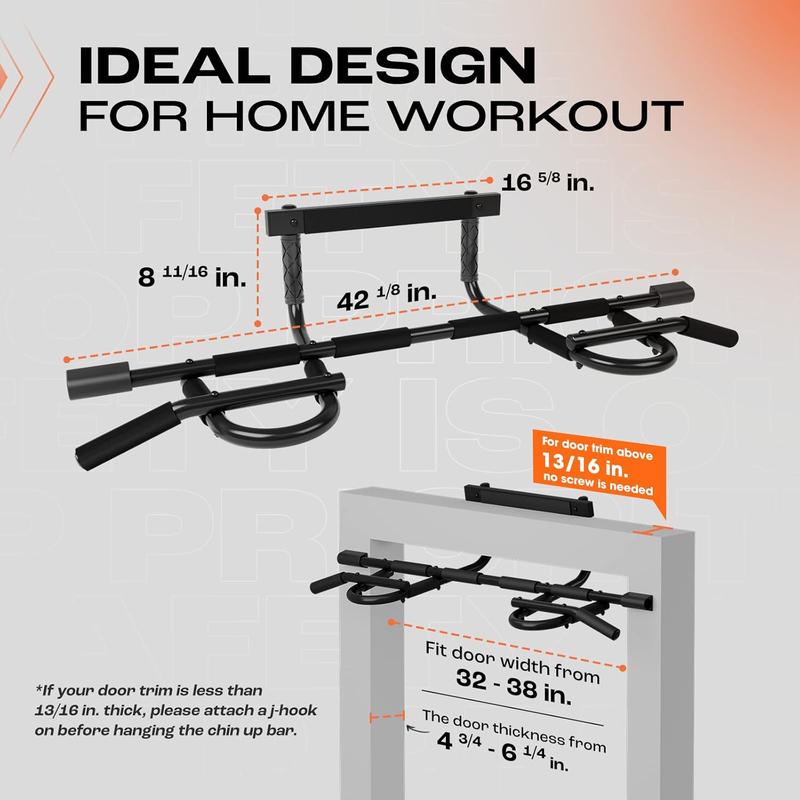 Heavy Duty Pull Up Bar for Doorway - Solid Bar Construction - Multi-Grip Pull-Up Bar for Home Gym - Fitness Equipment