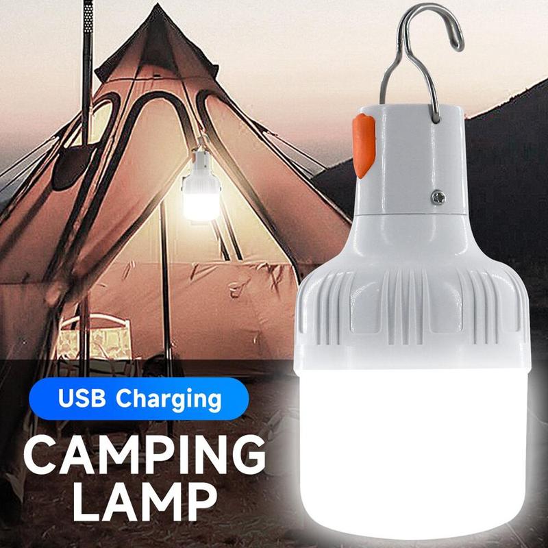 Outdoor USB Rechargeable LED Bulb, 60W Emergency Night Light with Hook, Camping Lamp, Portable Waterproof Lantern, Home Decor, Room Decor