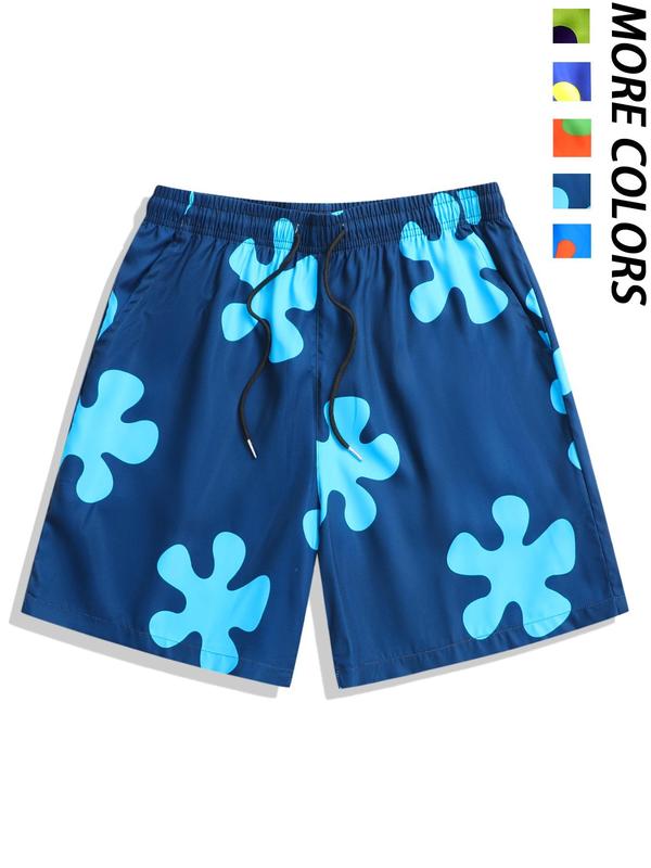 Men's Summer Clothes, All Over Print Pocket Drawstring Shorts, Regular Fit Stylish Floral Print Elastic Waist Swim Trunks, Going Out Outfit, Summer Beach Shorts, Trendy Menswear Clothing, Drippy Outfits, Lazy School Outfit, Please Order One Size Up