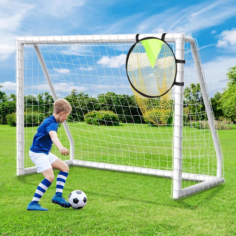 Backyard Soccer Goal , 8x6FT 10x6.5FT Goalpost Soccer Net with Soccer Targets for Goals Training, Soccer Goals with Weatherproof UPVC Frame and Ground Stakes.