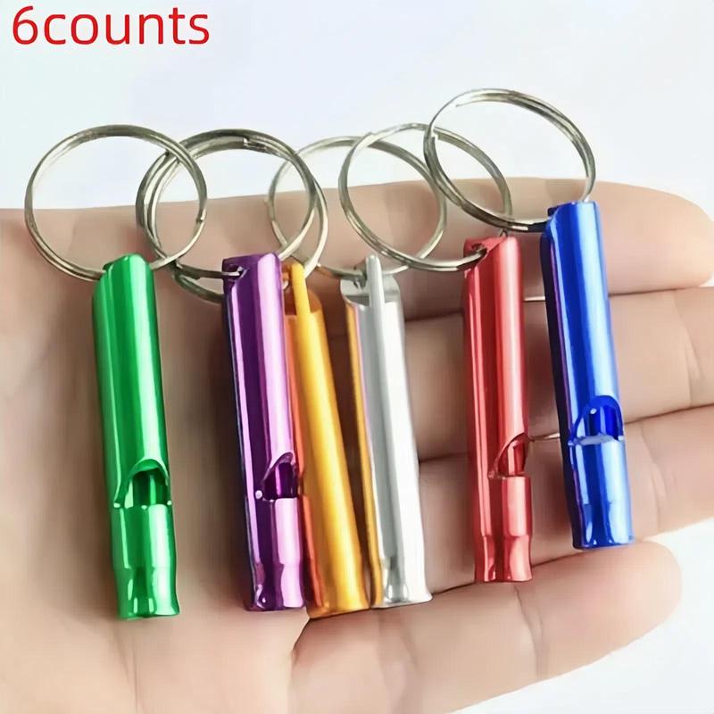 Random Color Aluminum Alloy Whistle, 6 Counts set Mini Whistle with Keychain, Outdoor Training Whistle, Sports & Outdoor Accessories