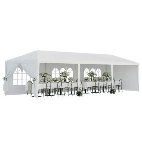 10'x30' White Outdoor Gazebo Canopy Wedding Party Tent with 8 Removable Walls - Sturdy and Durable