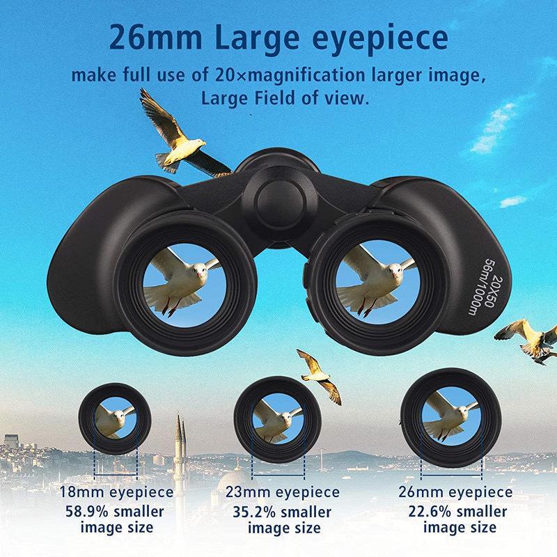 20x50 High Magnification Binoculars, 1 Box Waterproof Binoculars with Accessories, Compact Design Binoculars with Carrying Case for Travel & Football Match