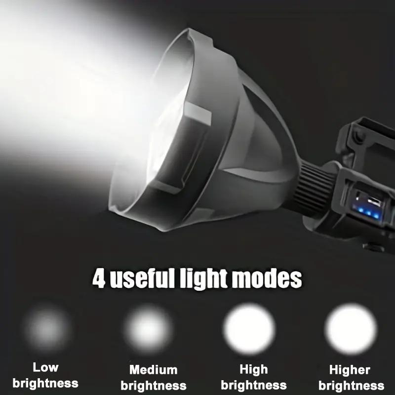 Portable LED Rechargeable Flashlight With Tripod & USB Port, Summer, Removable IPX6 Waterproof Camping Emergency Light, 4 Lighting Modes LED Light