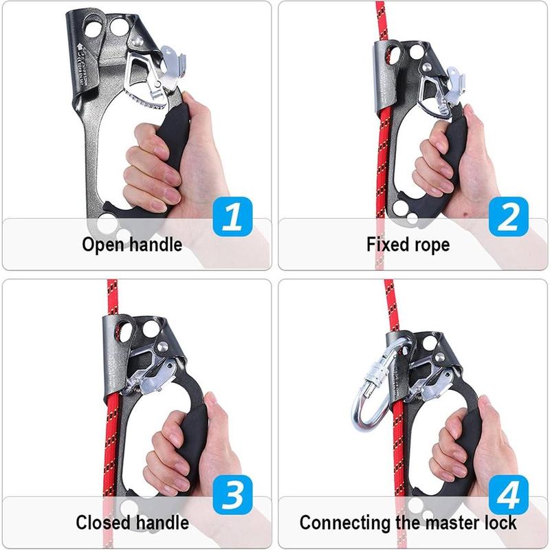 Climbing Hand Ascender Outdoor Mountaineering Tree Arborist Climbing Rappelling Equip Hand Ascender for 8-12MM Rope Left Right Hand Ascender