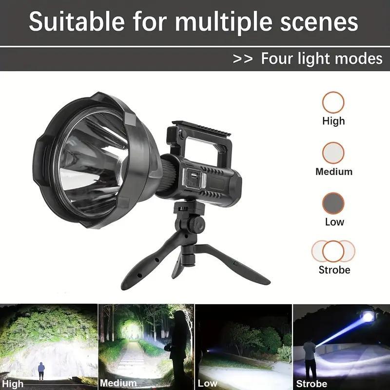 Portable LED Rechargeable Flashlight With Tripod & USB Port, Summer, Removable IPX6 Waterproof Camping Emergency Light, 4 Lighting Modes LED Light