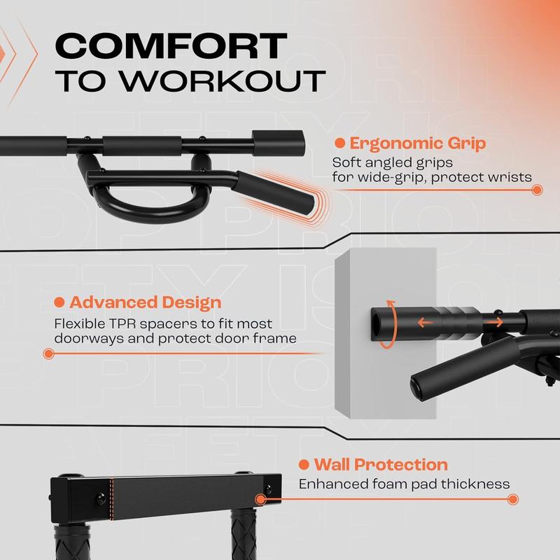 Heavy Duty Pull Up Bar for Doorway - Solid Bar Construction - Multi-Grip Pull-Up Bar for Home Gym - Fitness Equipment