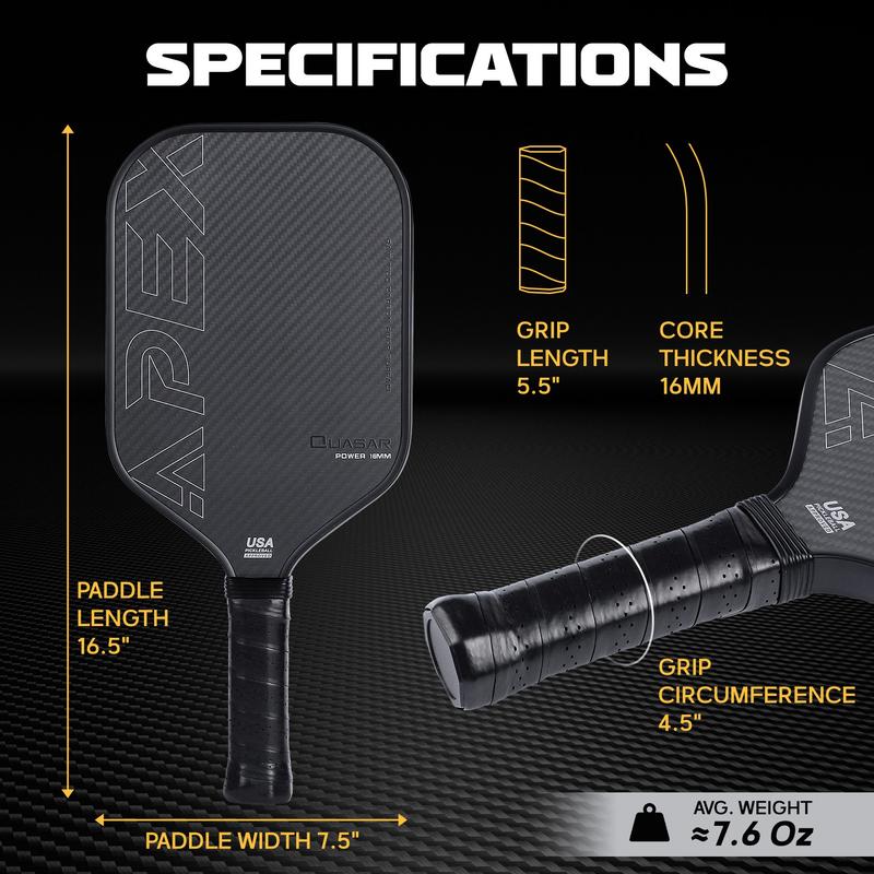 Pickleball Paddles, Raw Carbon Fiber Pickleball Paddle with a 16mm Polymer Core, Black Pickleball Rackets for Ultimate Spin & Consistency carbon fiber