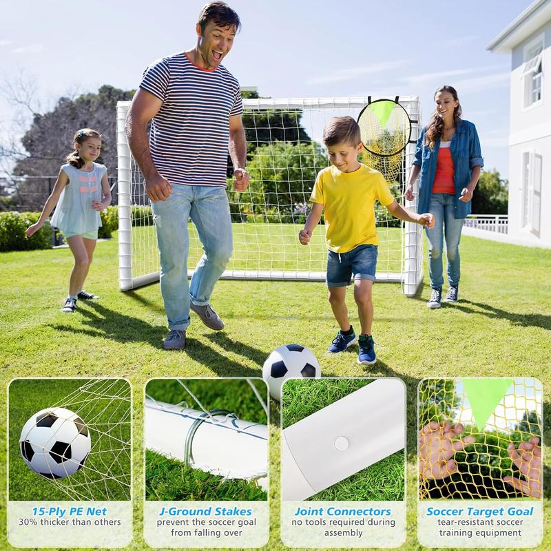 Backyard Soccer Goal , 8x6FT 10x6.5FT Goalpost Soccer Net with Soccer Targets for Goals Training, Soccer Goals with Weatherproof UPVC Frame and Ground Stakes.