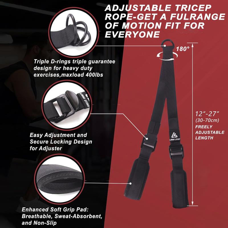 Tricep Rope Cable Attachment Adustable Length (24-54 Inch) ,Ideal Alternative for 27 36 48 Inch Long Tricep Ropes, Greater Range of Motion,Pull Down Rope Extension Straps Cable Crossover Accessories