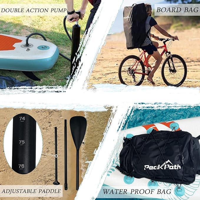 Peakpath Inflatable Stand Up Paddle Board (6’’ Thick) with Premium SUP Accessories&Bag,Bottom Fin for Paddling,Surf Control,Non-Slip Deck,Leash|surfboard, friends, camping, surfing, outdoors, wilderness, still water, lake, beach,