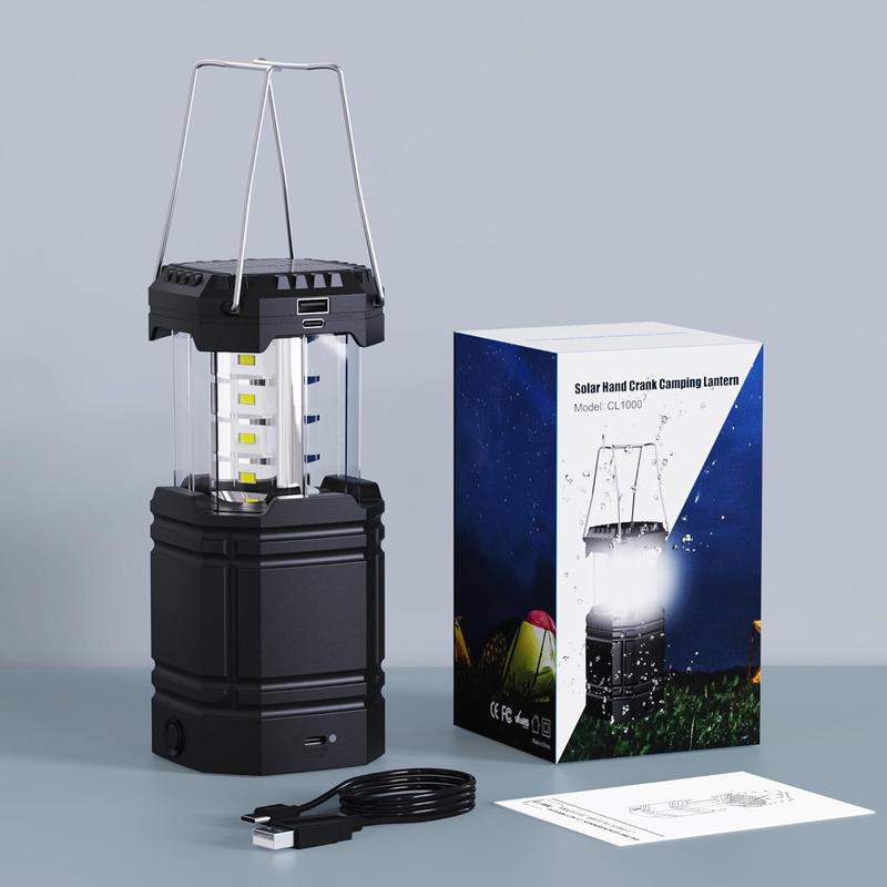 3000 Large Capacity Hand Crank Solar Camping Lantern, Portable Ultra Bright LED Torch, 23-26 Hours Running Time, USB Charger, Electronic Lantern for Outdoor