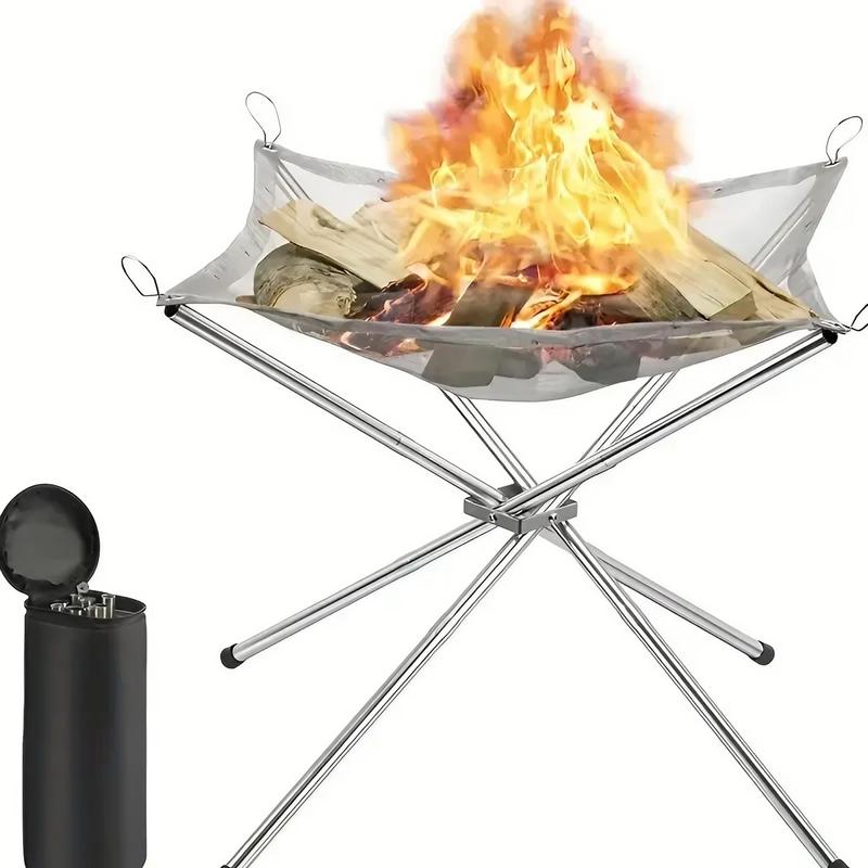 Portable Folding Fire Pit, 1 Set Stainless Steel Fire Pit with Carry Bag, Outdoor Fire Pit for Camping & Hiking, Camping Furniture